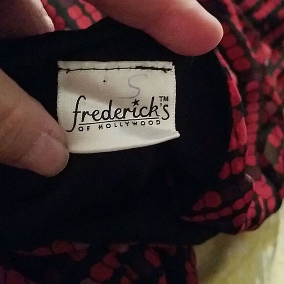 Frederick's of Hollywood Red Black V-Neck Long Sleeve Dress Size 16 Sexy Elegant - Picture 3 of 4